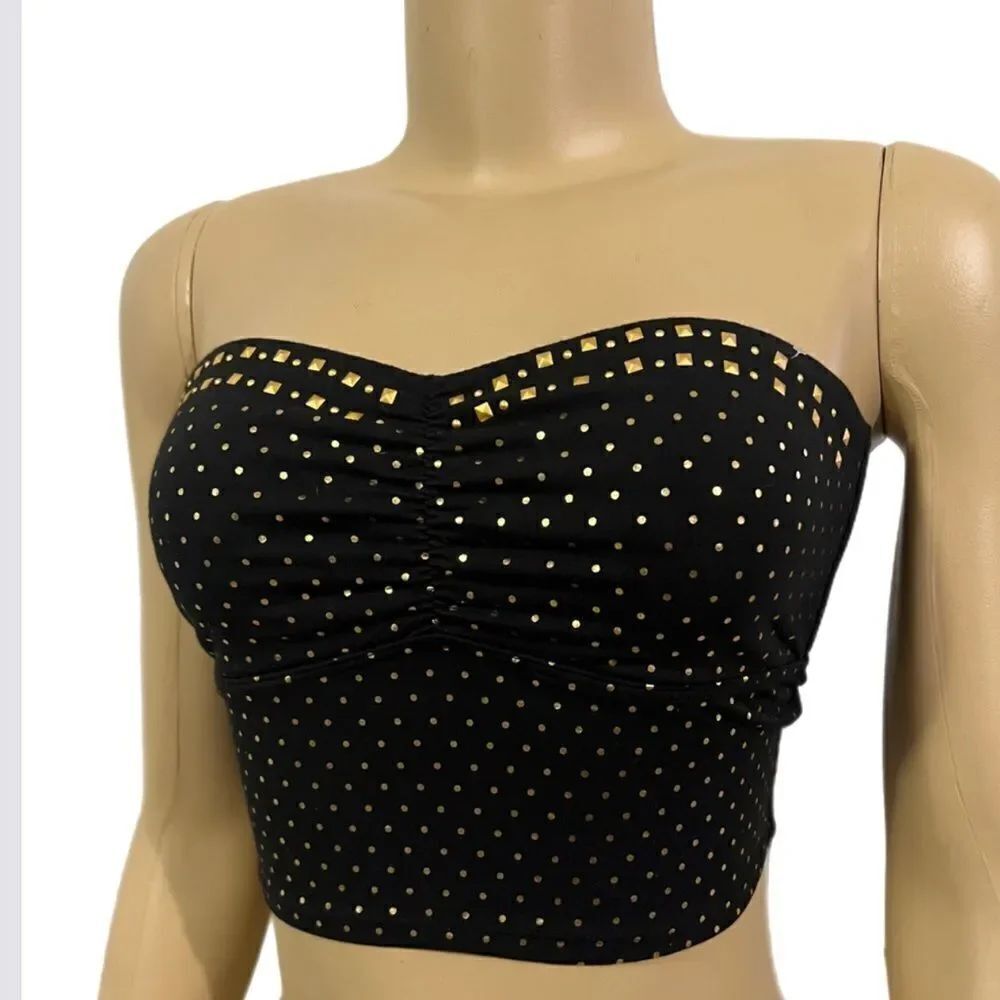 Victorias Secret Pink Cotton Strapless Unlined Bandeau Bralette black studded
